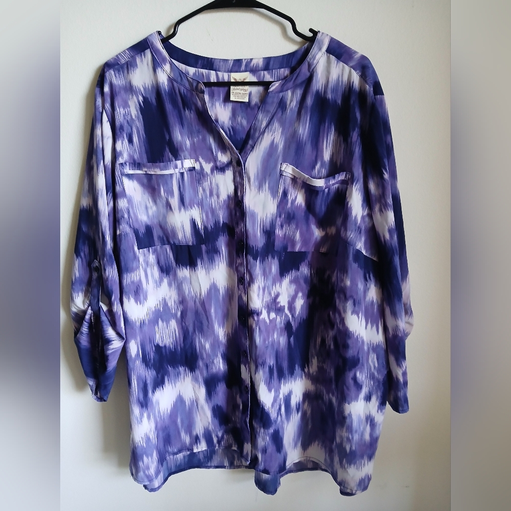 Faded Glory Plus Size Purple Brush Stroke Blouse Size 3X